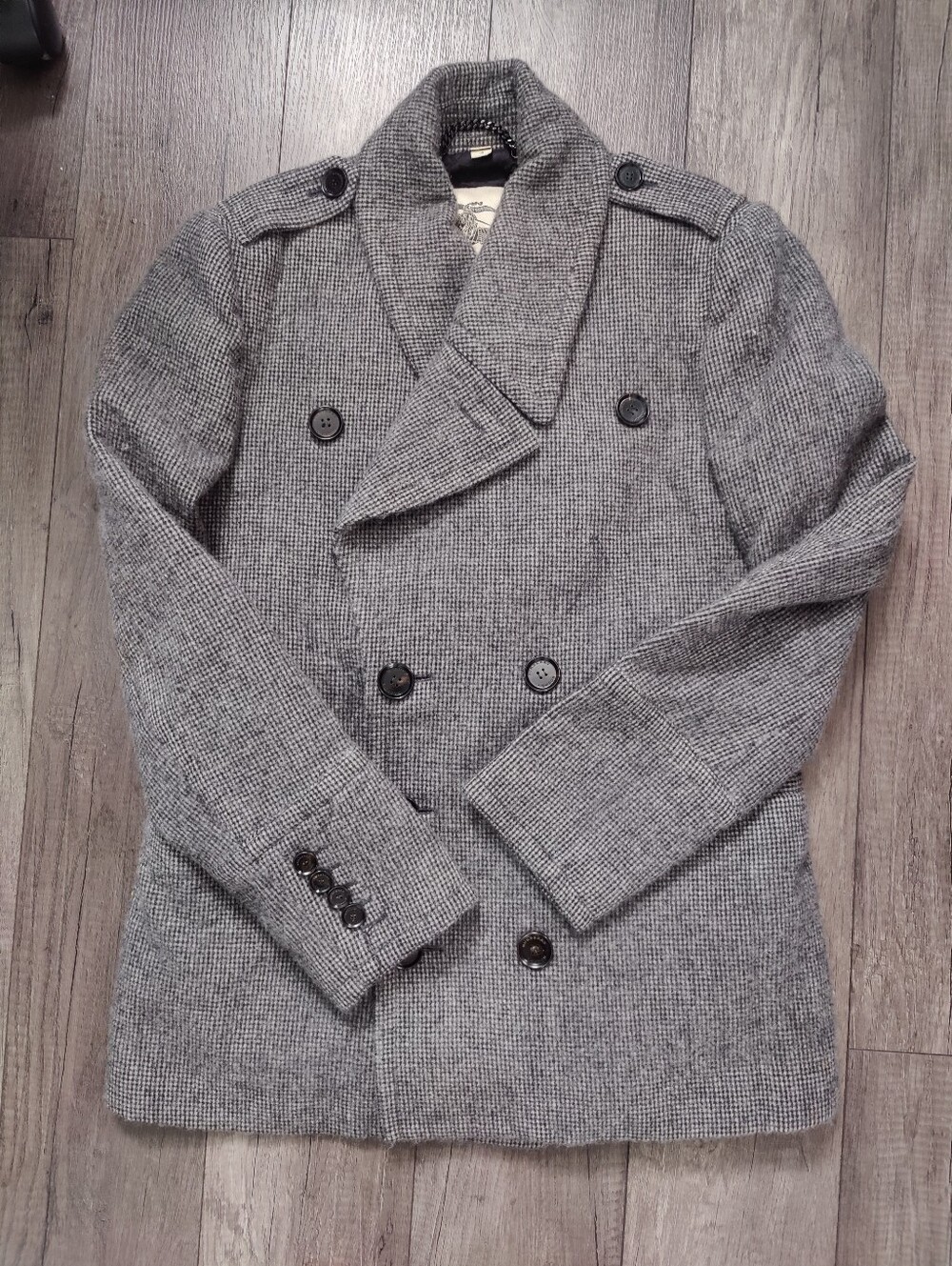 Gray Burberry Double-Breasted Wool Blend Peacoat